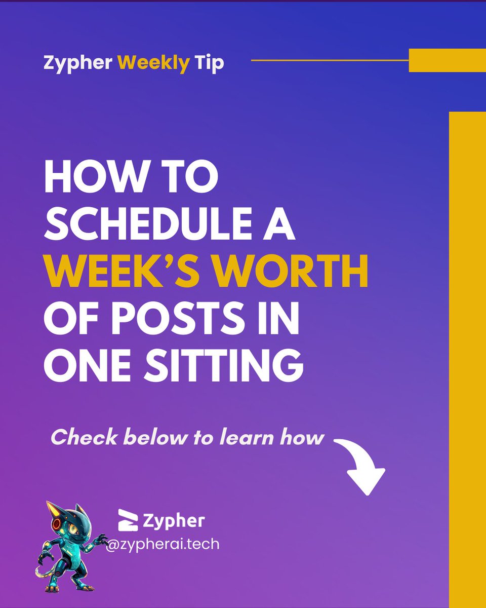 Stop stressing about posting daily.
Batch-create your week’s content in one go ✅
Let AI do the heavy lifting.
Grow while you sleep. 
#AIAgent #ZypherAI #FutureOfWork