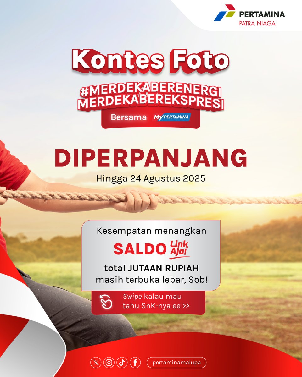 pertaminamalupa's tweet photo. ๐ขPENGUMUMAN๐ข
Karena besarnya antusiasme Sobat Pertamina, #PapaPerta dan #MamaMina mengumumkan bahwa kontes foto #MerdekaBerenergiMerdekaBerekspresi bersama MyPertamina DIPERPANJANG! ๐ฅณ
#HUTRI #KitongPuEnergiTerusMelaju #Giveaway #LombaFoto #KontesFoto #Kuis #Quiz https://t.co/JCvpJhVlZs