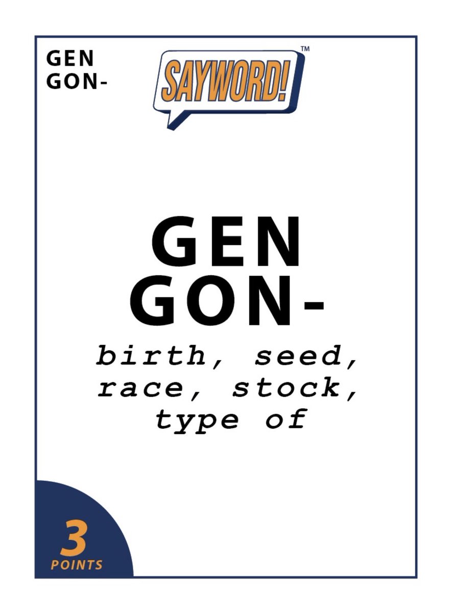 1) Comment with a word containing “GEN/GON” meaning “BIRTH/STOCK/TYPE”. No Repeats!

2) Tag the next player. No tag-backs!

3) For a chance to win a free copy of SAYWORD! , like, follow, and repost! (Previous winners also eligible) #saywordsunday #giveaway #vocabulary