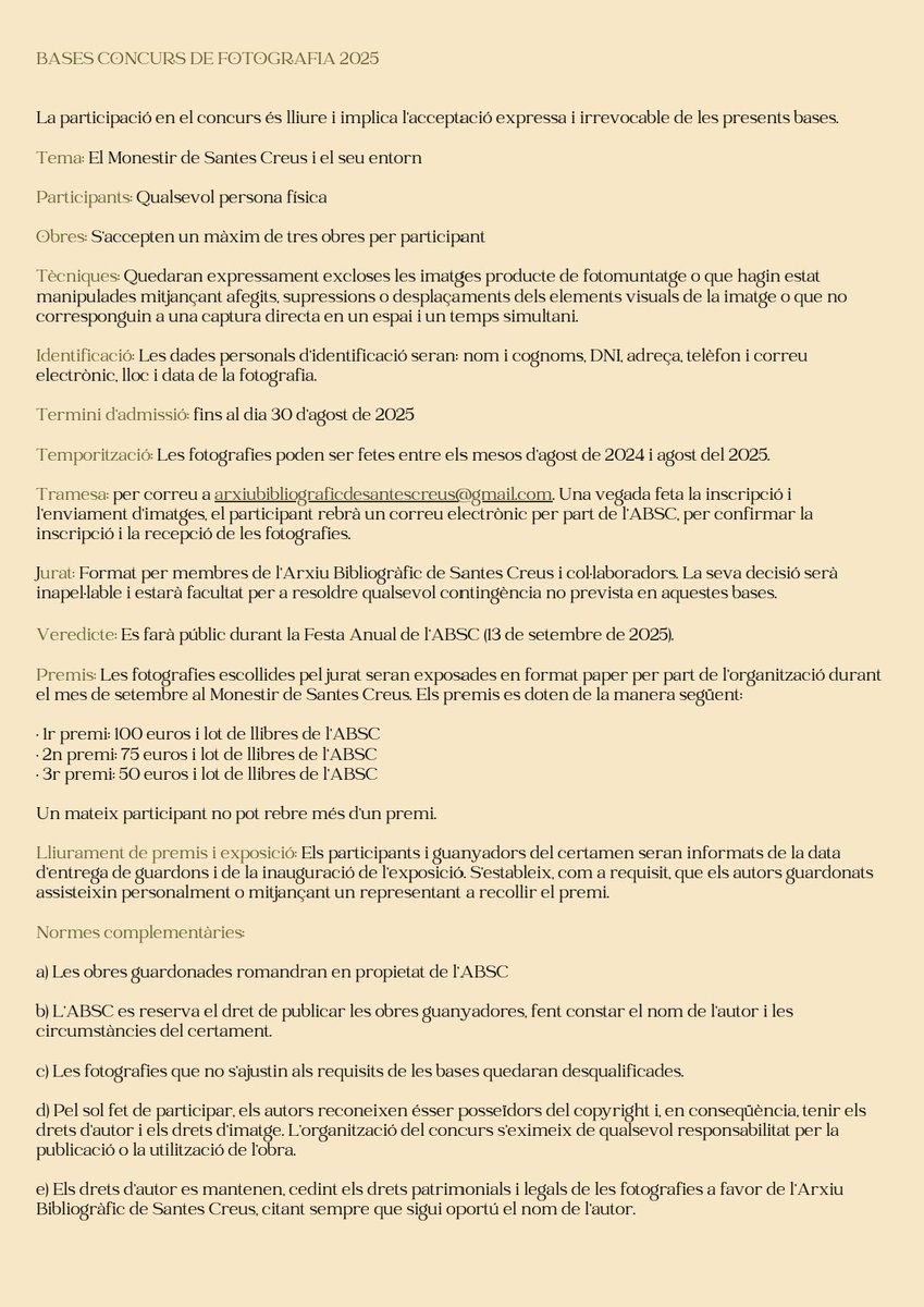 convocatoria concurs fotografia Arxiu Bibliogràfic de Santes Creus