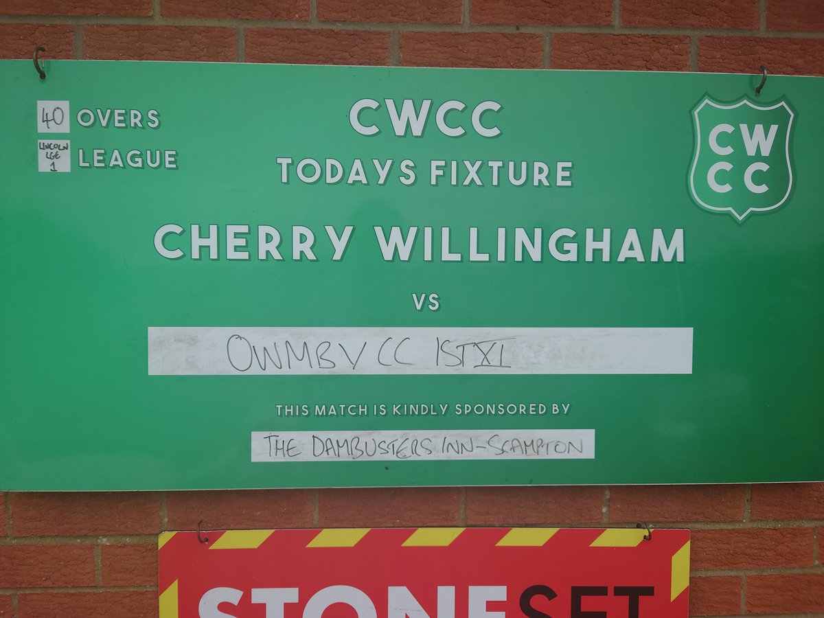 Cherry Willingham CC (@cherrywillcc) on Twitter photo Here's today's offering from the Laburnumbeu where <a href="/CherryWillCC/">Cherry Willingham CC</a> face <a href="/OwmbyCC/">Owmby CC</a> in <a href="/SundayLeague13/">Lincoln & District Cricket Sunday League</a> Division 1. Huge thanks to today's match sponsor, The Dambusters Inn at Scampton and to all our club sponsors. Forecast is good, stumps at 1pm, all visitors welcome. Here's today's offering from the Laburnumbeu where <a href="/CherryWillCC/">Cherry Willingham CC</a> face <a href="/OwmbyCC/">Owmby CC</a> in <a href="/SundayLeague13/">Lincoln & District Cricket Sunday League</a> Division 1. Huge thanks to today's match sponsor, The Dambusters Inn at Scampton and to all our club sponsors. Forecast is good, stumps at 1pm, all visitors welcome.
