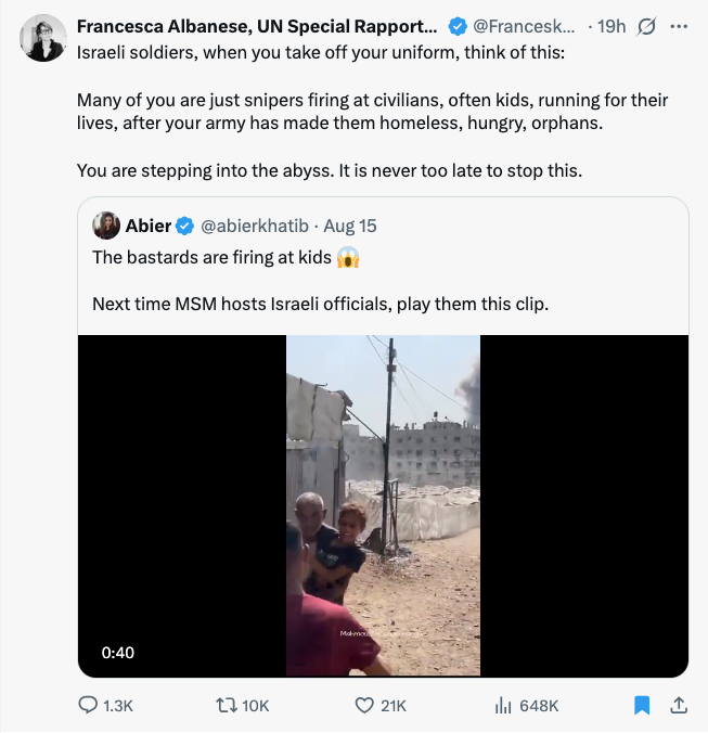 Now that her fellow pro-Palestinian goon exposed the truth, will Francesca Albanese apologize for once again spreading misinformation and propaganda? 

<a href="/FranceskAlbs/">Francesca Albanese, UN Special Rapporteur oPt</a> <a href="/UNWatch/">UN Watch</a> 

x.com/RyanRozbiani/s…