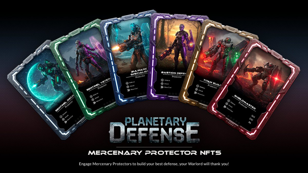 Planetary_Def's tweet image. 🛡️ THE MERCENARY PROTECTOR BLENDS ARE COMING!
Prepare your material NFTs and get ready to craft your Mercenaries!
They will be playable in Planetary Defense to enhance your action power during attack and defense missions.
Focus on defense, they will be useful to protect your…