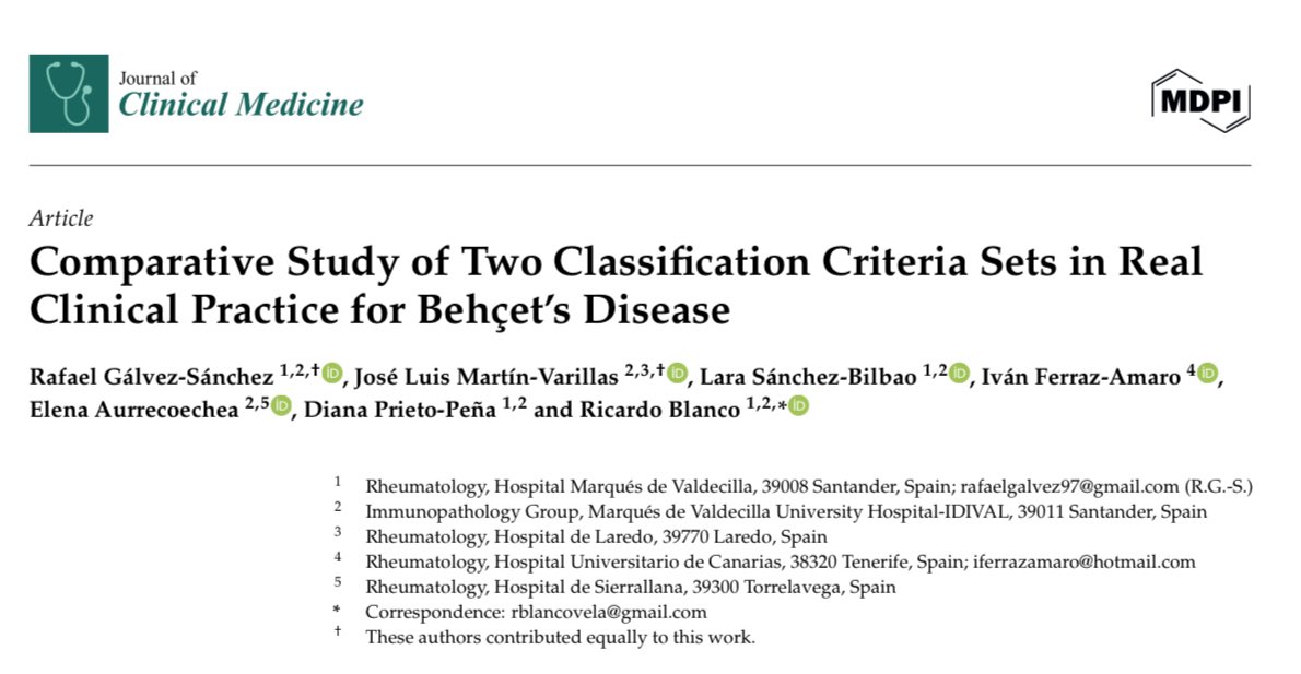 Recién publicado este estudio comparativo en práctica clínica sobre los criterios de clasificación en la enfermedad de Behçet 👏🏻