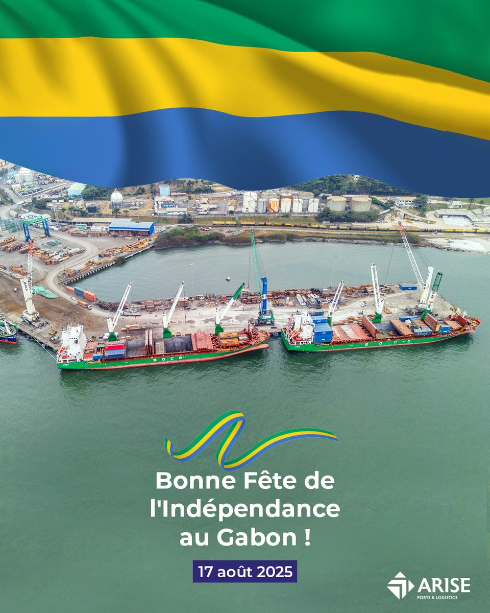 🇬🇦 Bonne fête de l’indépendance au #Gabon !

Ensemble, nous sommes engagés pour le développement des infrastructures portuaires, industries locales &amp; création opportunités pour les talents gabonais.

✨ Ensemble, nous bâtissons l’avenir.

#ArisePL #Indépendance2025 #Engagement