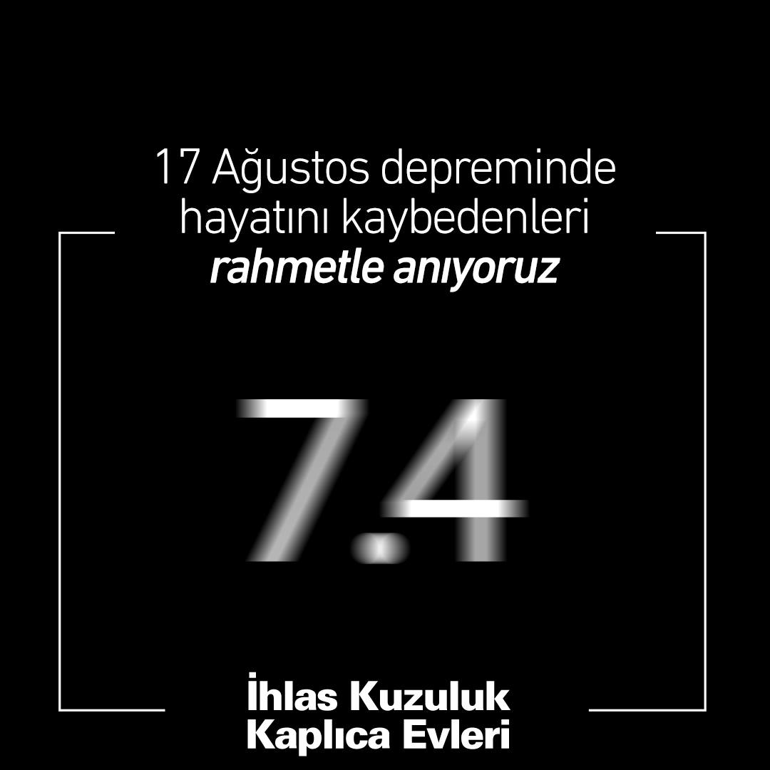 17 Ağustos depreminde hayatını kaybedenleri rahmetle anıyoruz.
#ihlaskuzulukkaplıcaevleri #17Ağustos #17Ağustos1999