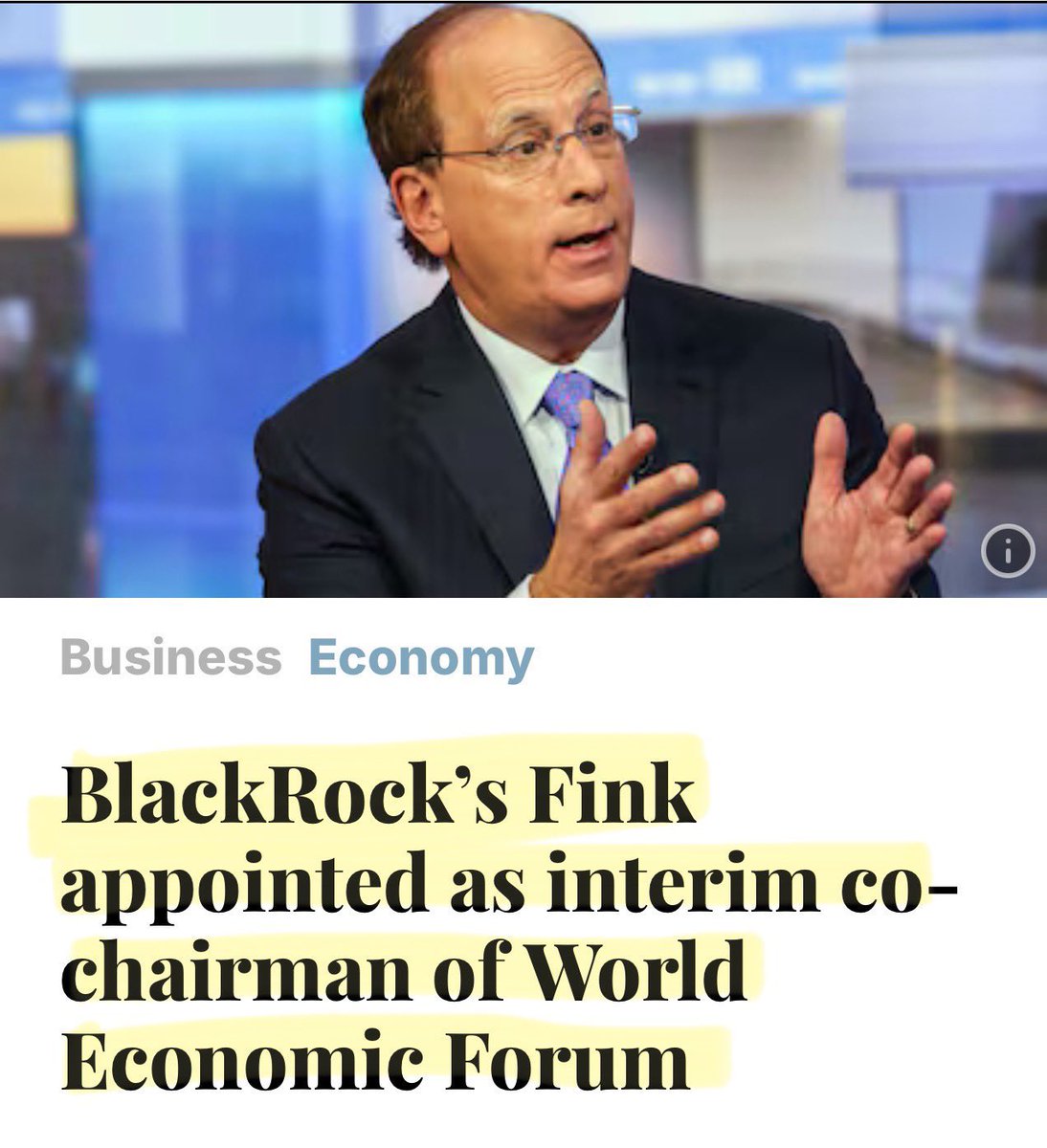 Yet another wild, crazy conspiracy theory comes true. The unelected leeches &amp; slippery eels of the <a href="/wef/">World Economic Forum</a> appoint a person who controls much of the global wealth industry to steal your money. #BlackRock #WEF