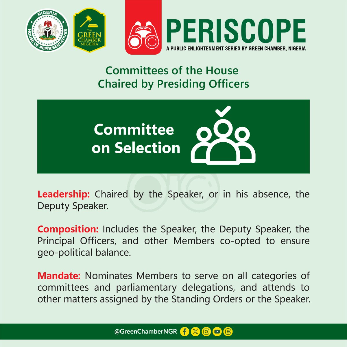 greenchamberngr's tweet image. #Periscope: Committees in Nigeria’s House of Representatives Chaired by Presiding Officers*l

🧵Thread

 #GreenChamberNGR #HouseNGR #LegislativeTrivia #CivicEducation #KnowledgeTest