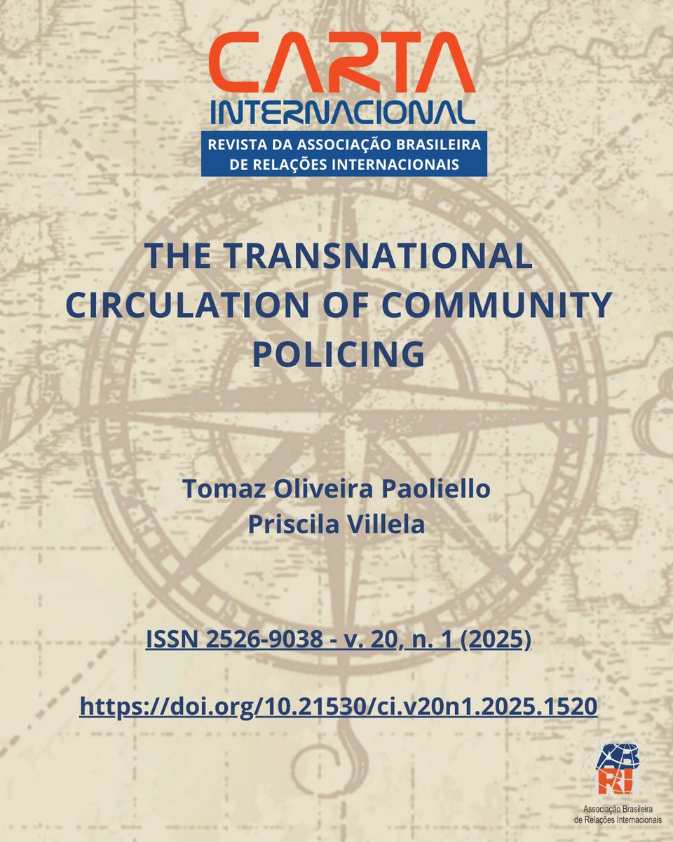 🚨 How does the Neighborhood Solidarity Program (NSP), launched in 2010 in Sao Paulo, mirror global models of community policing while revealing some degree of local experimentalism?

📄 Read the full article at cartainternacional.abri.org.br/Carta/article/…

#PolicyDiffusion #GlobalSouth #Criminology