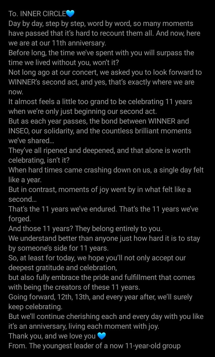 winneoooocent's tweet photo. #WINNER11thANNIVERSARY
#Sti11Here4WINNER
Thank u winner 🥹🙏💙💙💙💙
#지켜나가자_위너_11주년_영원히 https://t.co/cMsUCyldBg