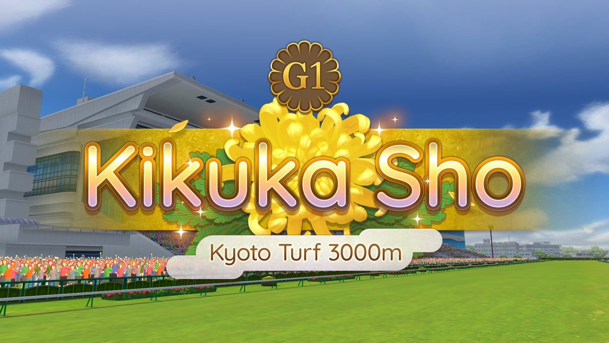 🏁RACE COURSE ANNOUNCEMENT📢

The Second Umamusume VTuber Invitational will take place with the following conditions:

G1 Kikuka Sho
Kyoto Turf 3000m (Long) Right / Outer
Field Size 9 (3 Teams)
Fall - Good - Cloudy
Mood Random - No Rank Restrictions