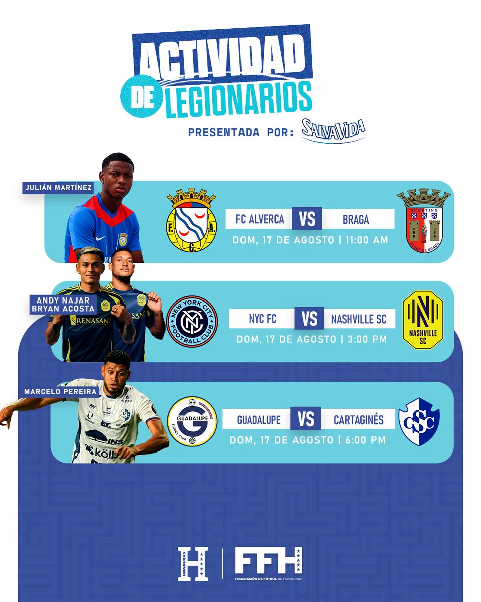 🇭🇳⚽️ Actividad de Legionarios | Domingo

Presentada por: <a href="/SalvaVida_HN/">SalvaVida</a> 

✅ Acción para nuestros legionarios este domingo en sus respectivas ligas.

#FFH #Honduras