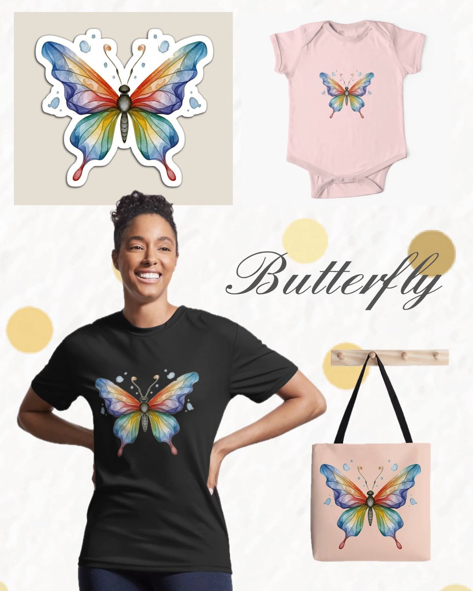 MoxisWater0461's tweet photo. A rainbow butterfly that carries lightness and freedom everywhere it lands 🦋 Available on many products: https://t.co/LBUGy7AWdW

#ButterflyDesign #MoxisWatercolor #ArtLovers #NatureInspired #ColorfulVibes https://t.co/VQbitRrp2B