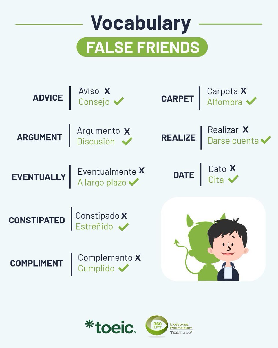 Capmantesting's tweet image. False Friends💡
.
.
.
#LearnEnglish #EnglishVocabulary #InglésFácil #SummerVibes #Falsefriends
