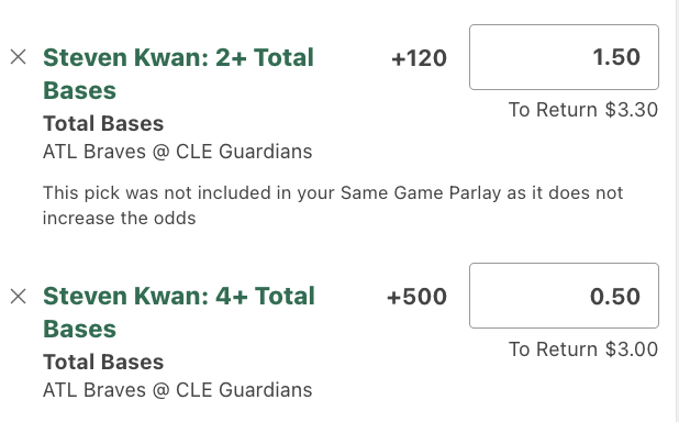 🔥Two MLB player props to target today🔥

🚀V. Pasquantino RBIs
🚀S. Kwan Total Bases