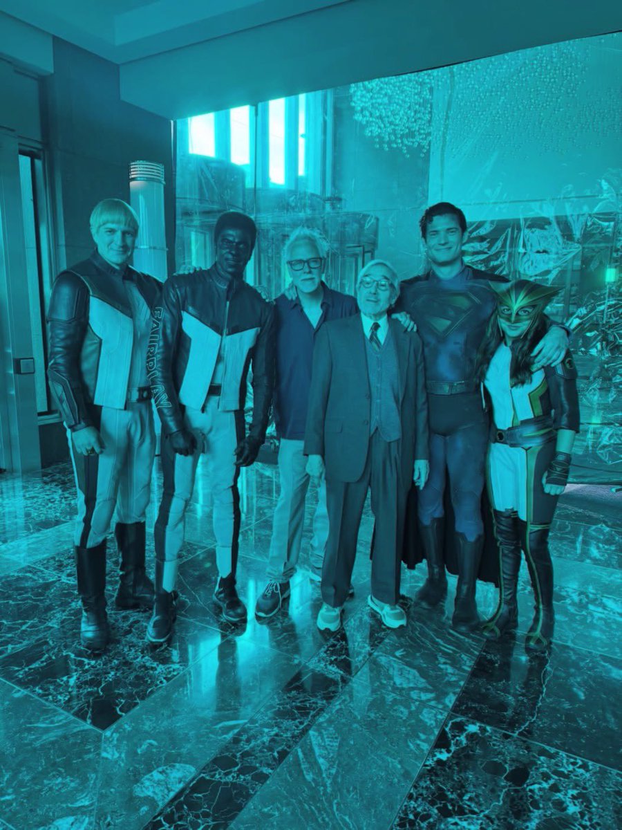 James Gunn and the cast of Superman with Lloyd Kaufman