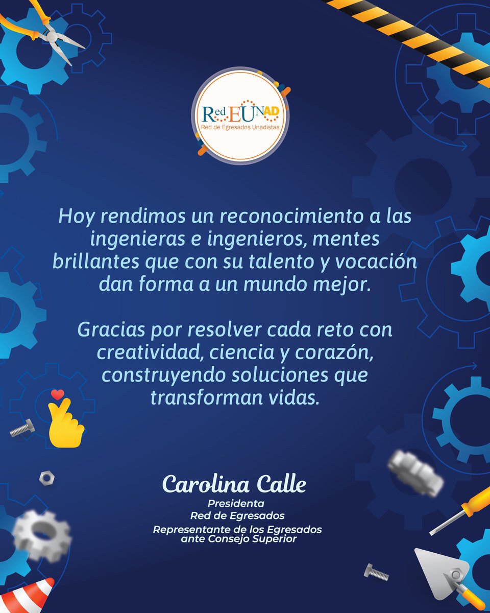 CaroCalleUNAD's tweet photo. 💡✨ Hoy celebramos a quienes construyen futuro con ingenio y pasión 🚀🌍 ¡Feliz día a nuestros inges! 👷♀️👷♂️✨
#díadelingeniero #inges #ingeniero #unad #ingenieria https://t.co/wBbxvbKSf8