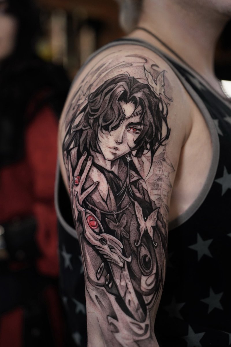 Valar_tattoo's tweet photo. Hua Cheng brought to life in ink 🦋
Two sessions, endless dedication — finally complete 🖤
#HeavensOfficialBlessing #TGCF #tattooart https://t.co/ewf5ntZLSM