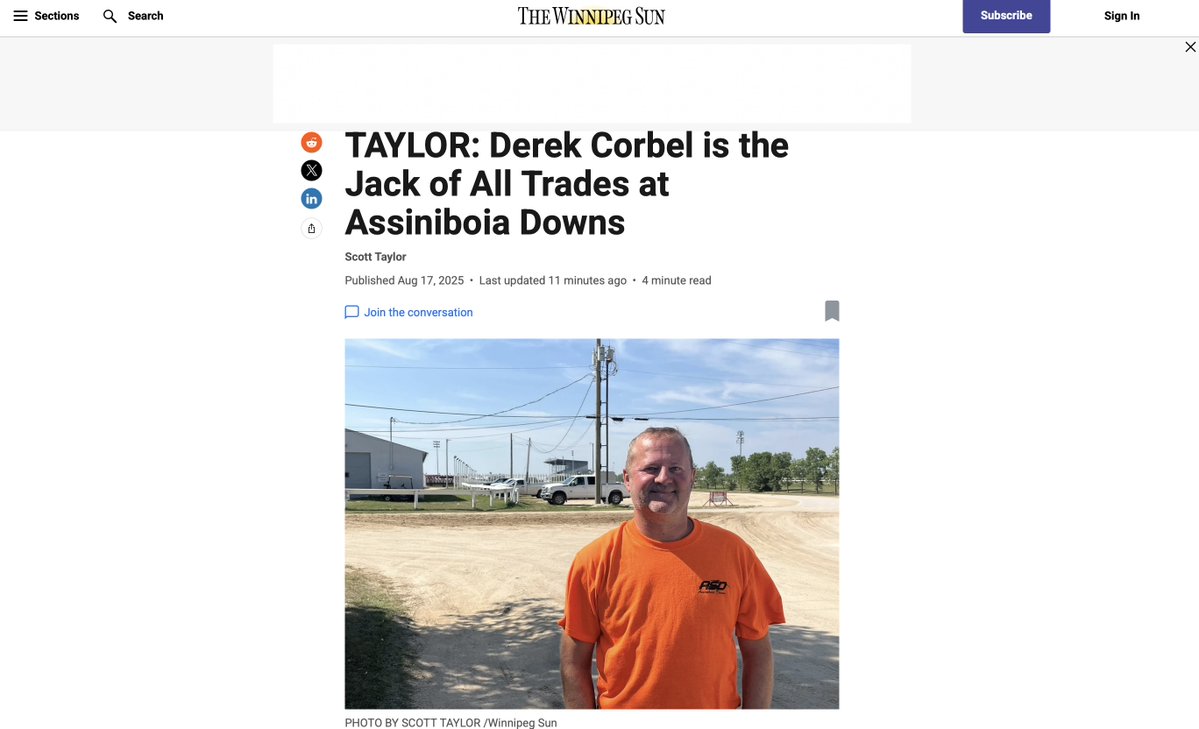 scott taylor (@staylorsports) on Twitter photo People work hard at <a href="/AssiniboiaDowns/">Assiniboia Downs</a>, none harder than Derek Corbel. My racing column in Sunday's <a href="/winnipegsun/">Winnipeg Sun</a> ... winnipegsun.com/sports/taylor-โฆ People work hard at <a href="/AssiniboiaDowns/">Assiniboia Downs</a>, none harder than Derek Corbel. My racing column in Sunday's <a href="/winnipegsun/">Winnipeg Sun</a> ... winnipegsun.com/sports/taylor-โฆ