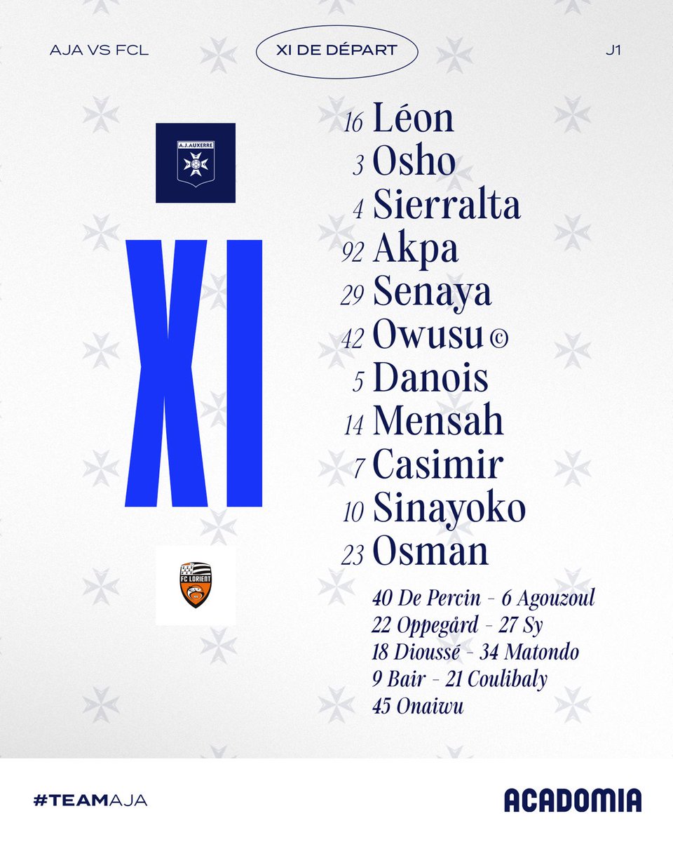 yayanike7777882's tweet photo. Quels sont vos pronostics pour Auxerre Lorient ? En tout cas on a la composition officiel on se dirige donc sur un 4-3-3. 💙🤍
Perso : 1-1
#AJAFCL #TeamAJA #TeamFCL https://t.co/p1kwUTWJhB