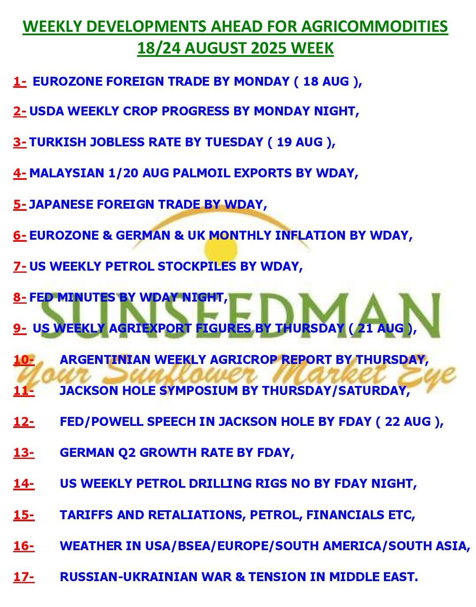 SUNSEEDMAN/ANKARA, 17 August 2025:

WEEKLY Agenda to be followed by 18/24 AUG 2025 is as enclosed.