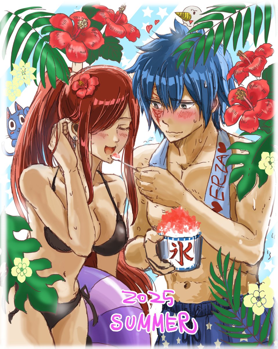 友人に描いたジェラエル暑中見舞い～～～！水着でいちゃいちゃしてくれ～～～～！てか最近また暑い・・・！！