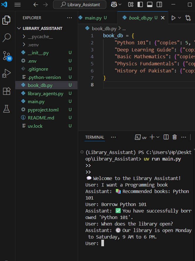Kanwal_Rafiqe57's tweet photo. 🚀 Excited to share my latest project: Library Assistant! @0xAsharib
💬 A Python chatbot that can:
Search & recommend books 📚
Check availability & borrow books ✅
Show library timings 🕒
Perfect for tech enthusiasts & students!
#Python #AI #Chatbot #LibraryAssistant https://t.co/L46sfluXeb