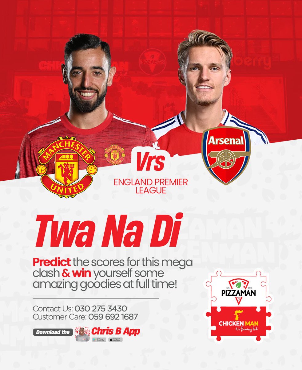 Welcome to the New Season ❤️💪🏾

EPL:  Manchester United Vs Arsenal 

Predict the correct score and win a special package ( Five  winners )
Use the hashtag  #PizzamanTwaNaDi