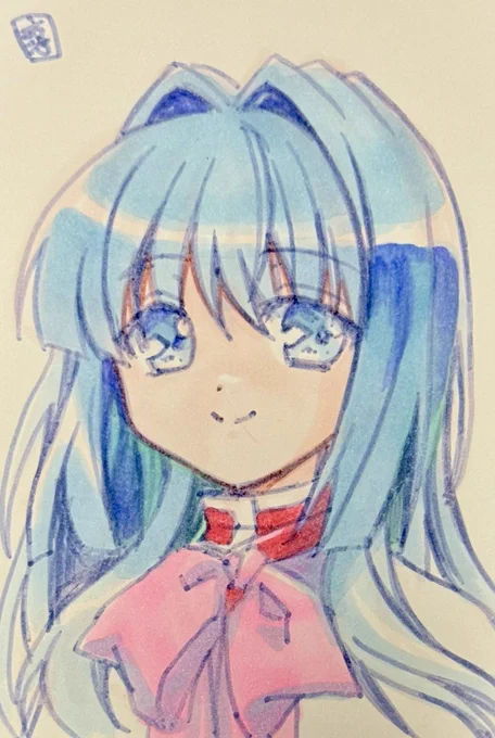 1013日目のアナログイラストはKanonの水瀬名雪です。インテックス大阪撤収後友達の家で描きました!