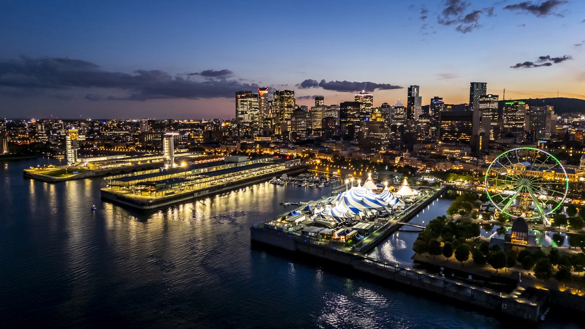 downtown skyline montre site Glittering and glowing, the nighttime skylines of the Old Port and