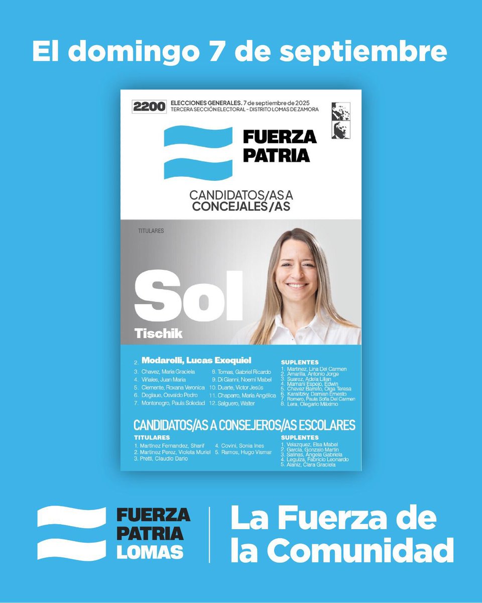 ☀️❤️ El 7 de septiembre votá a Sol. Vota a Fuerza Patria.