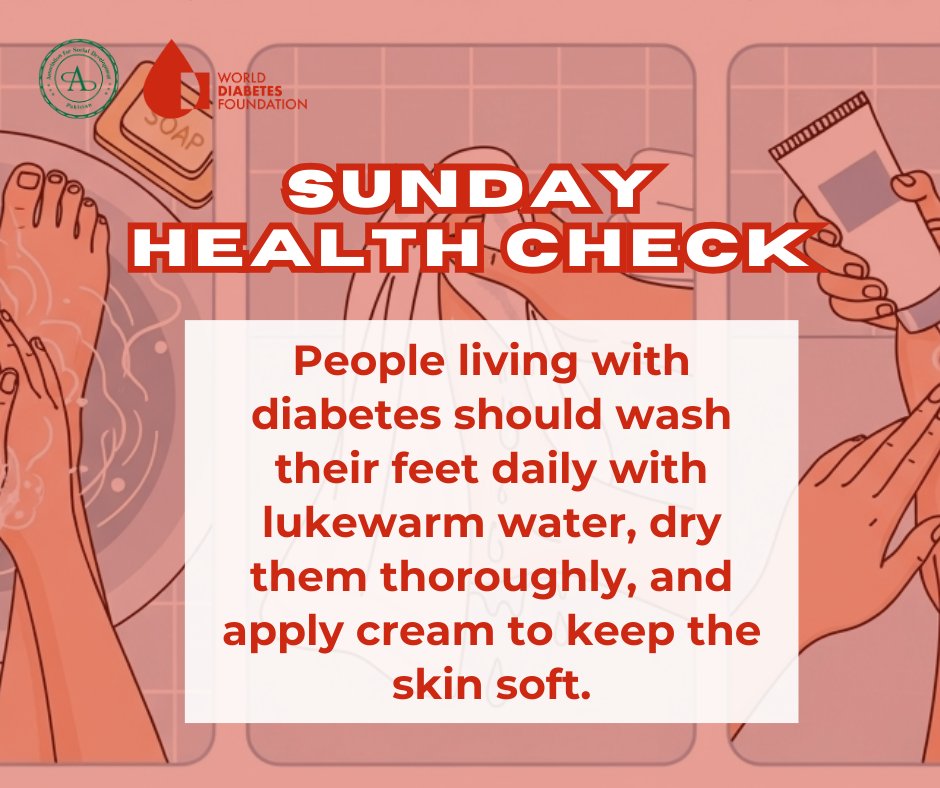 asd_pk1's tweet photo. Healthy feet, healthy life.
For people living with diabetes: wash daily, dry well, and keep skin soft with cream.
#SundayHealthCheck #DiabetesCare #CheckYourFeet #FootHealth #DiabetesAwareness #PreventComplications #HealthyFeet #DiabetesSupport #DailyCare #stayhealthy #sunday https://t.co/W0jJ9L0ctk