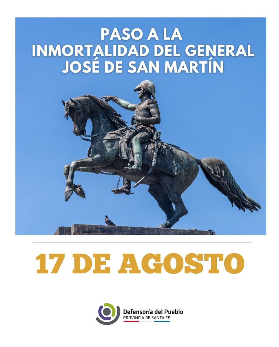 🇦🇷 17 DE AGOSTO: HOMENAJE AL GENERAL SAN MARTÍN 🕊️

Recordamos al Padre de la Patria en un nuevo aniversario de su fallecimiento. Su legado de libertad 🇦🇷, coraje y compromiso con los pueblos sigue guiando los valores democráticos de nuestra Nación.