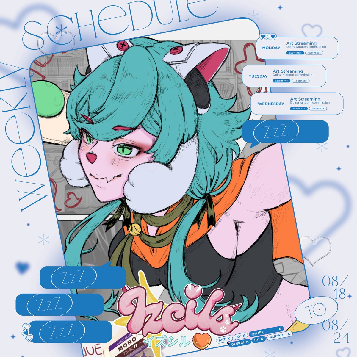 izcils_'s tweet photo. 💚💙「Weekly Schedule is here! 」💙💚
This week = Do Commission Art ONLY
Come hang out & chill with me~ (^-^)
📅 Aug 18 - 24
8.30pm - 12.00pm MYT
Twitch: izcils_ | YouTube: izcilsCh
@izcils_ #ENVtuber #MYtuber #WeeklySchedule https://t.co/4fTcSFB1bn