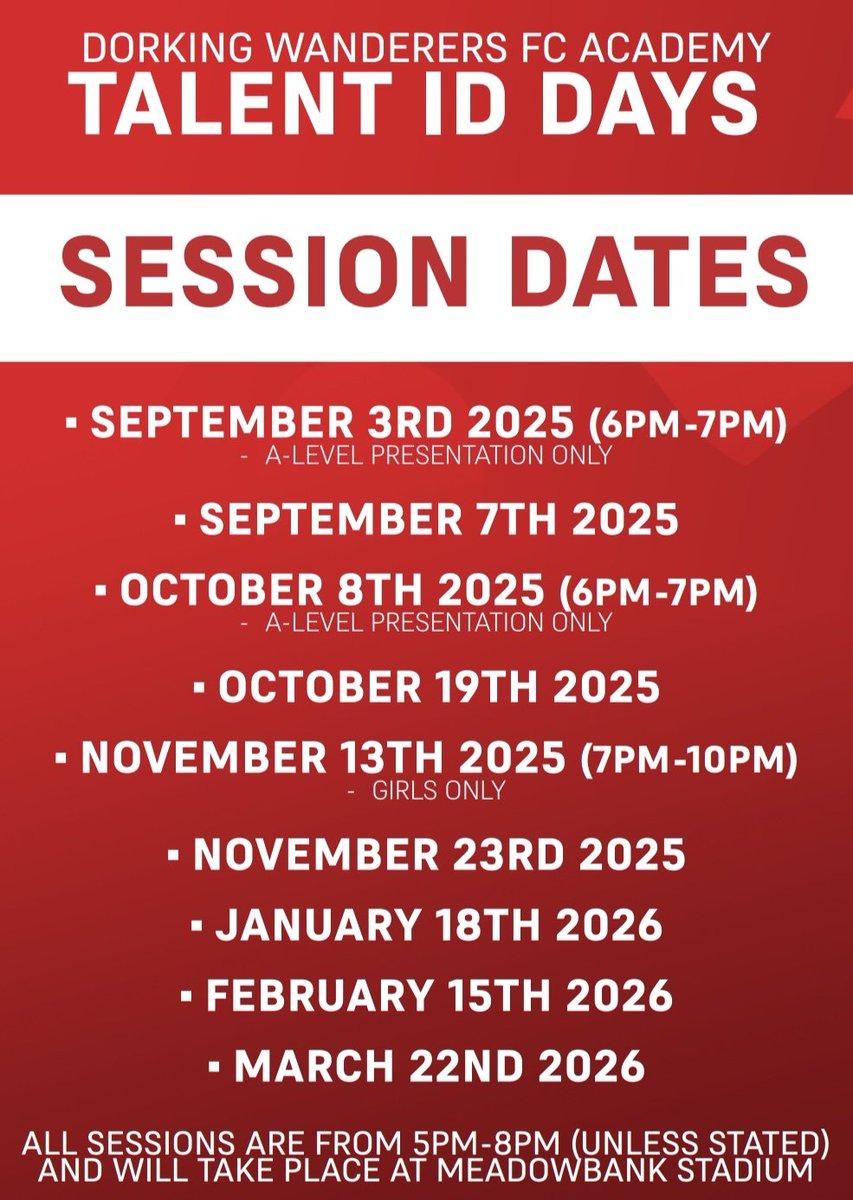 DWFA TALENT ID DAYS - 3️⃣ WEEKS TO GO!

Our first post-16 Talent ID Day of 25/26 takes places 3 weeks today! 🗓

📚 A Level &amp; BTEC Studies
🏃‍♂️ First Class Coaching
⚽️ National, Tactic &amp; SCL League Football
 
To find out more &amp; to book your place, please visit ⤵️