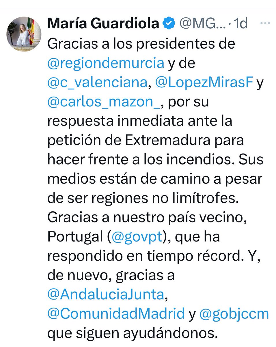 Rita Ortega🌹 (@ritaalberdi) on Twitter photo M. Guardiola da las gracias a todos los Ptes del PP, Portugal y al Rey.
A todos menos al Presidente Pedro Sánchez.
Acaso piensa, o quiere que pensemos, que la imprescindible UME (el “capricho faraónico de Zapatero”) y las BRIF del <a href="/mitecogob/">Transición Ecológica y Reto Demográfico</a>, son medios ajenos Gobierno Central? M. Guardiola da las gracias a todos los Ptes del PP, Portugal y al Rey.
A todos menos al Presidente Pedro Sánchez.
Acaso piensa, o quiere que pensemos, que la imprescindible UME (el “capricho faraónico de Zapatero”) y las BRIF del <a href="/mitecogob/">Transición Ecológica y Reto Demográfico</a>, son medios ajenos Gobierno Central?