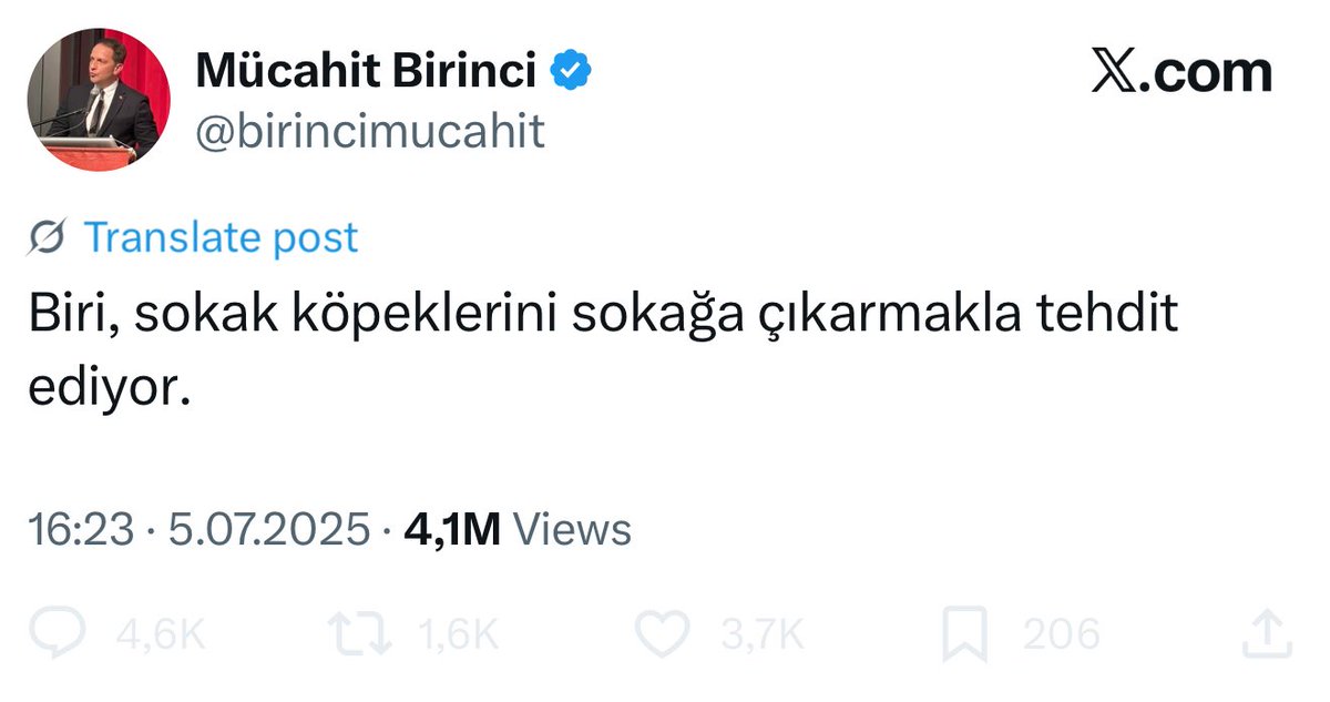 Mücahit Birinci, AK Parti’den atılacakken istifa etmiş, siyaseti bırakmış vs vs 

#SokakKöpekleri diye insanlara hakaret ediyordu, masum hayvanları kötülüğün ve şiddetin sembolü göstererek‼️

Hangi partide, hangi makamda olursanız olun; nelere sahip olursanız olun, SOKAK