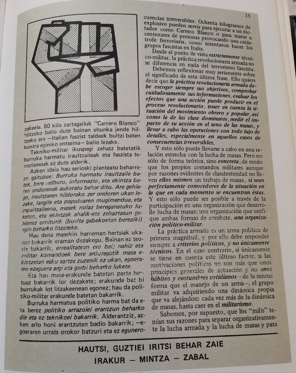 Gaizka Fernández saca una frase de contexto para intentar equiparar la lucha armada con la represión franquista. Lo cierto es que se trataba de un debate entre las 2 ETAs sobre la relación entre la lucha armada y la lucha de masas, pero sin renunciar a la primera
