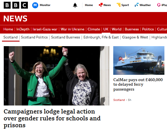 The BBC BritNat colonial propaganda is full-on today. Gender wars and ferries.