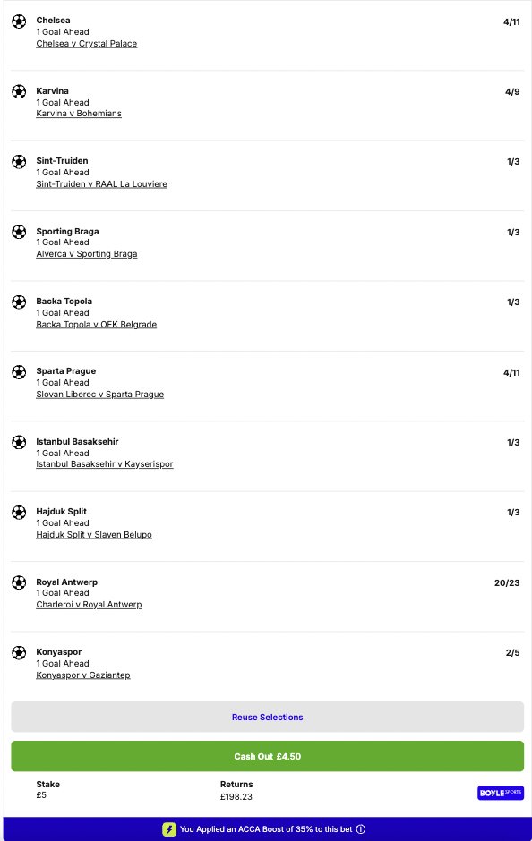 FootyAccums's tweet image. 🆙 38/1 ONE GOAL EARLY PAYOUT ACCA!!!!

❤️ IF THIS WINS WE WILL GIVE £50 TO SOMEONE WHO LIKES THIS POST &amp;amp; £50 TO SOMEONE WHO REPOSTS IT!

👇 BEST PRICED at BoyleSports: footyaccums.bet/BoylesB10G30xP…

🤝 Bet £10 &amp;amp; get £30 in FREE BETS, PLUS a £10 CASINO bonus when you join!

✅…