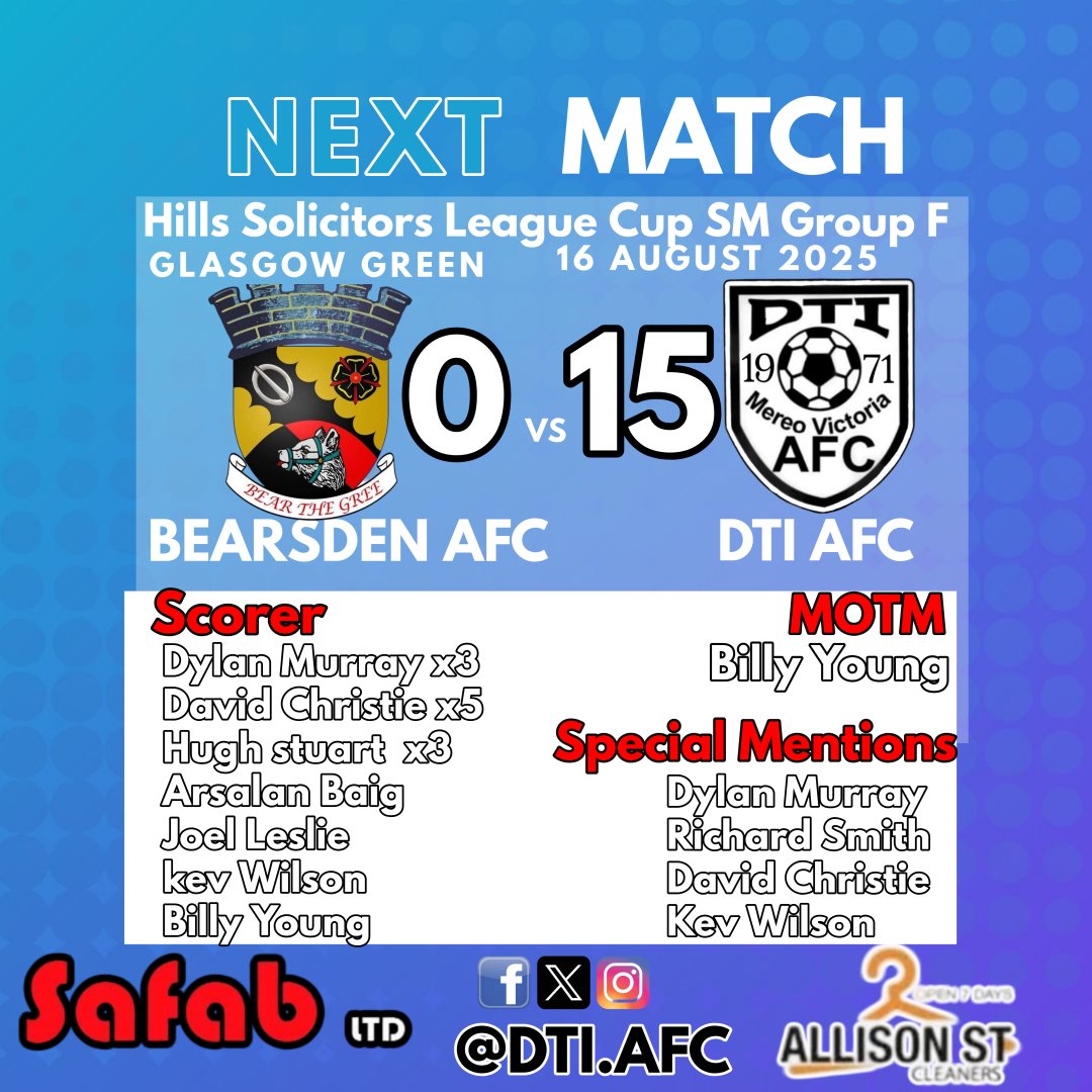 A brilliant watch for a DTI supporter. A fully one sided game. 10 goals in the first half showing our dominance early but the lads put in a professional performance and now head into the GCFA Championship.

The clubs biggest win in its 54 year history.

Mon the Trade