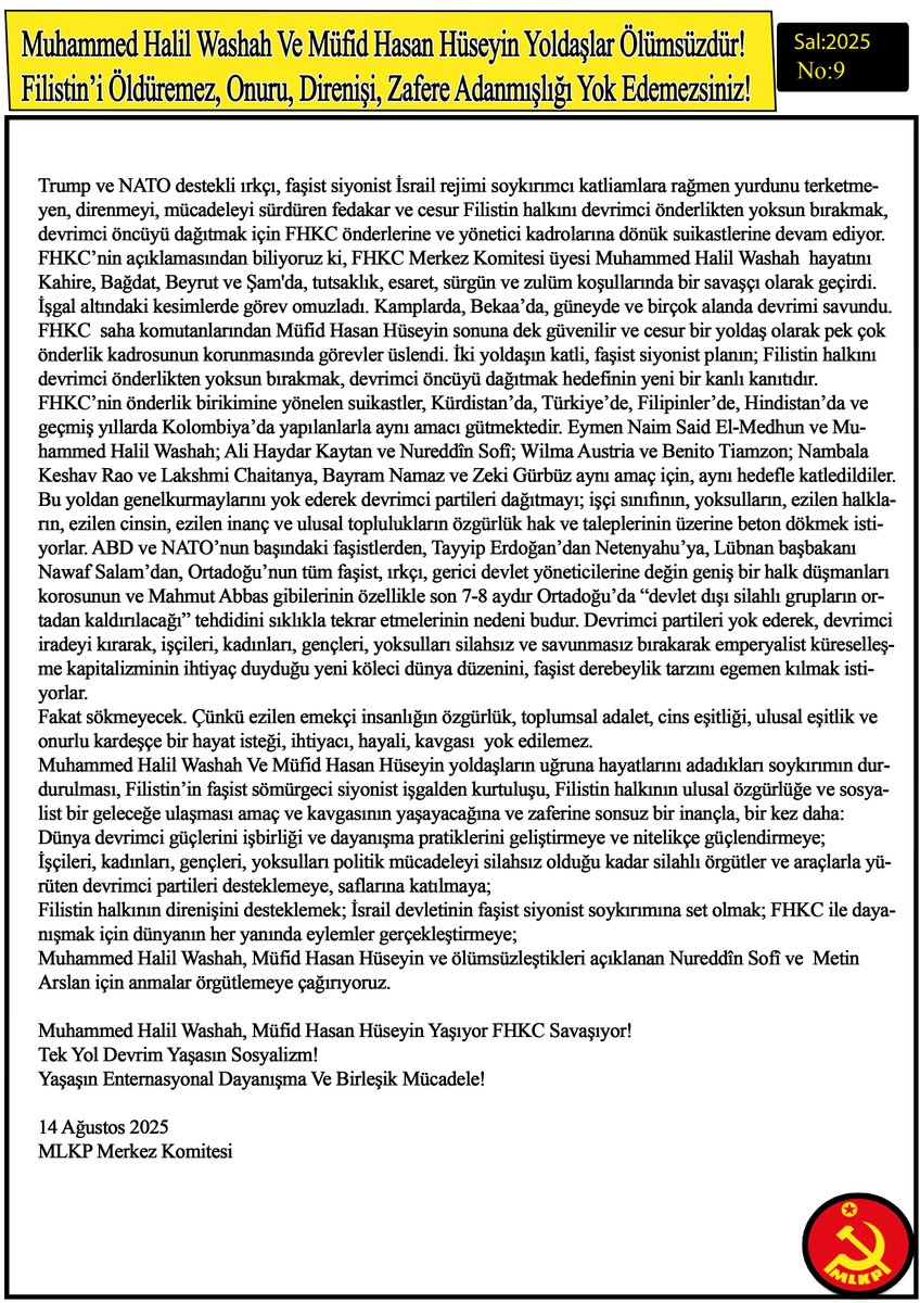 KurdistanMlkp's tweet photo. Filistin’i Öldüremez, Onuru, Direnişi, Zafere Adanmışlığı Yok Edemezsiniz!
Muhammed Halil Washah, Müfid Hasan Hüseyin Yaşıyor FHKC Savaşıyor!
Tek Yol #Devrim Yaşasın #Sosyalizm!
Yaşasın Enternasyonal Dayanışma Ve Birleşik Mücadele!
#MLKP #FHKC #FİLİSTİN #Kürdüstan #Enternasyonel https://t.co/BRfvS5fIBr