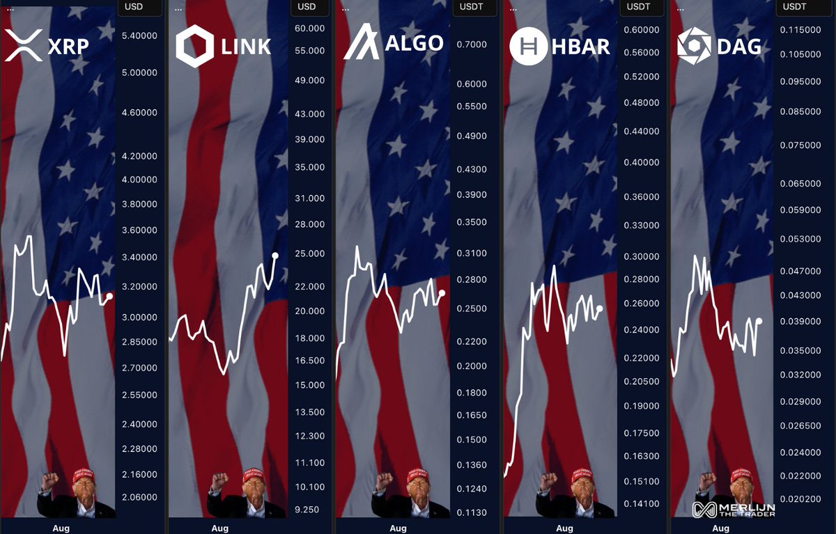 AMERICA’S CRYPTO PLAYS ARE AWAKENING 🇺🇸

These are the projects with real ties to the U.S. economy and institutions:

🇺🇸 $XRP – banking rails
🇺🇸 $LINK – oracle standard
🇺🇸 $ALGO – state-level adoption
🇺🇸 $HBAR – enterprise &amp; gov
🇺🇸 $DAG – DoD defense tech

When the U.S. backs a