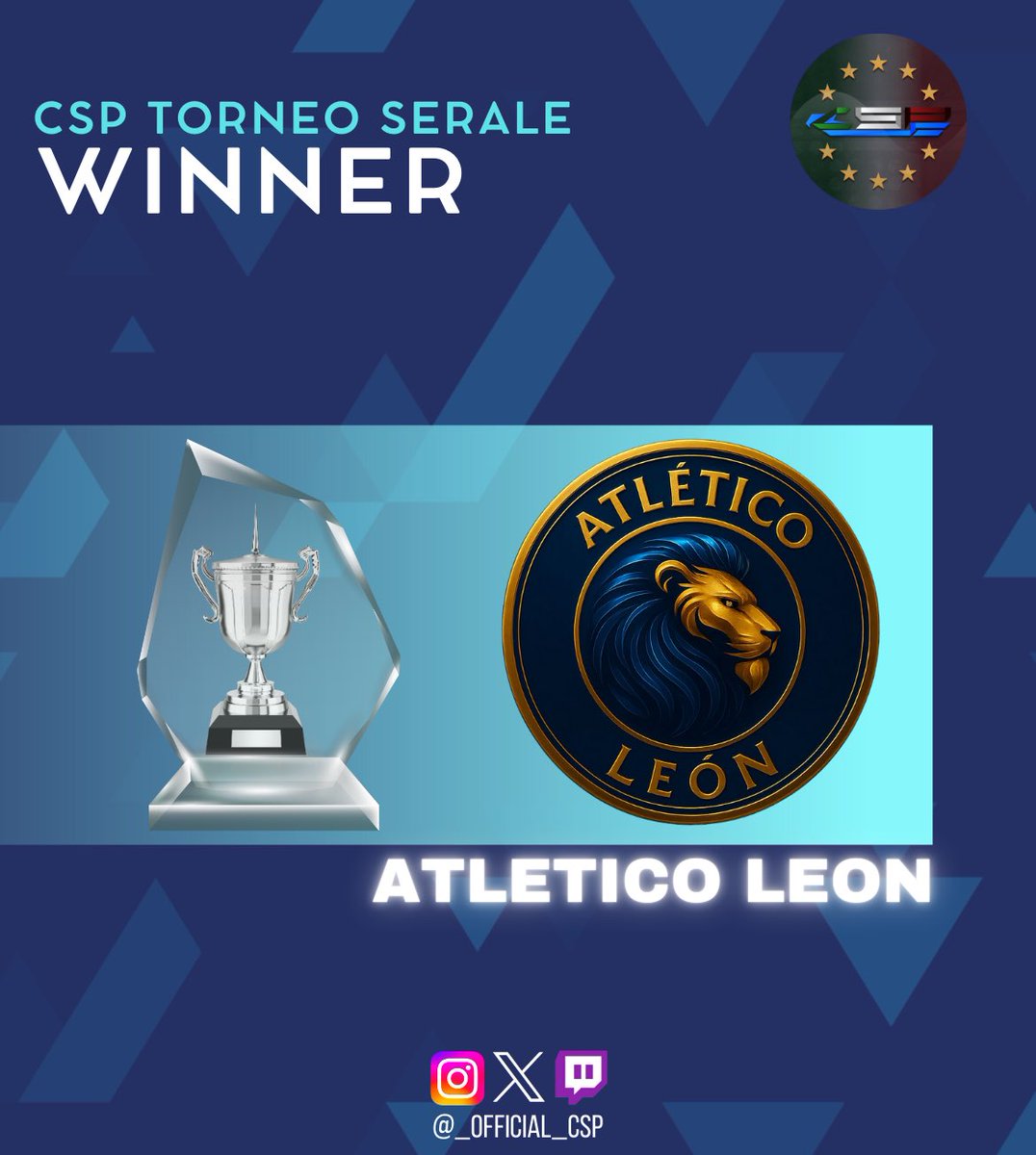 CSP__CUP (@_official_csp) on Twitter photo 🏆 Complimenti <a href="/Atletico_Leon/">Atletico Leon</a> per la vittoria del torneo serale di Sabato 16/08.
🦸♂️11 ‘‘Eroi’’ che fermano l’eventuale back to back dei <a href="/RealLions_/">Real Lions⚽ 🏆</a> sconfitti appunto in finale.
📌Noi ci vediamo stasera con un altro torneo alle ore 22:30
🔗Iscrizioni chat.whatsapp.com/DUmpzTJZs2i8W9… 🏆 Complimenti <a href="/Atletico_Leon/">Atletico Leon</a> per la vittoria del torneo serale di Sabato 16/08.
🦸♂️11 ‘‘Eroi’’ che fermano l’eventuale back to back dei <a href="/RealLions_/">Real Lions⚽ 🏆</a> sconfitti appunto in finale.
📌Noi ci vediamo stasera con un altro torneo alle ore 22:30
🔗Iscrizioni chat.whatsapp.com/DUmpzTJZs2i8W9…