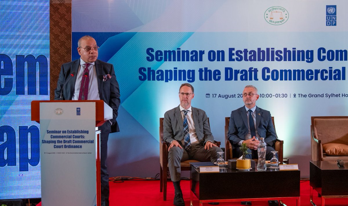 UNDP_BD's tweet photo. “By establishing Commercial Courts, Bangladesh has the opportunity to align its justice system with the needs of a modern, investment-driven economy," said @UNDP 🇧🇩 RR @stefanliller at a seminar in Sylhet on the Draft Commercial Court Ordinance 2025. https://t.co/NiLHeN61Ak
