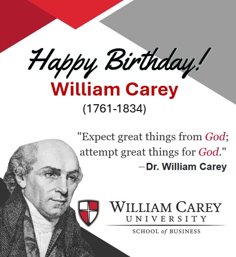 Today, we celebrate the life and legacy of William Carey, whose vision and faith continue to inspire us.
#WilliamCarey #CareyBusiness #BelieversinBusiness