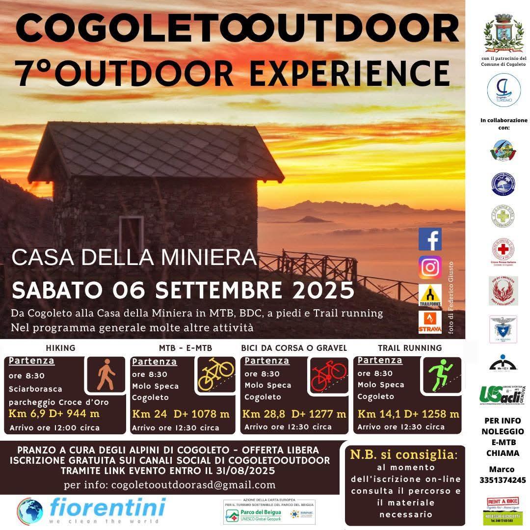“VII OUTDOOR EXPERIENCE - Casa Miniera”
📝REGISTRATI ALL’EVENTO ENTRO IL 31 AGOSTO 2025 MEDIANTE IL LINK 📝
forms.gle/mJRsvNrVLJ67Le…
Da Cogoleto (GENOVA) a Casa della Miniera (Pratorotondo) a PIEDI , in MTB/E-MTB , BICI DA CORSA / GRAVEL , TRAIL RUNNING.