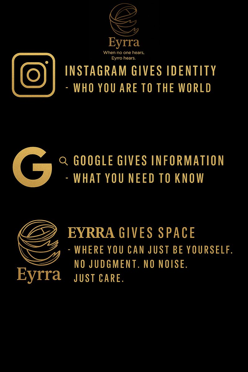 alexchatterjee5's tweet photo. Not identity. Not information. Just space to be yourself. That’s Eyrra.

#AI #MentalWellness #EmotionalAI https://t.co/5qUaVWfXQr