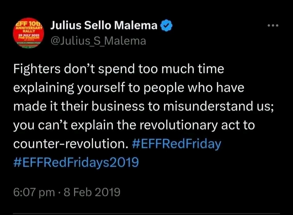 Indeed we can't always explaining explaining no we moving with those who want to move with us Amandla forward economic freedom in our lifetime