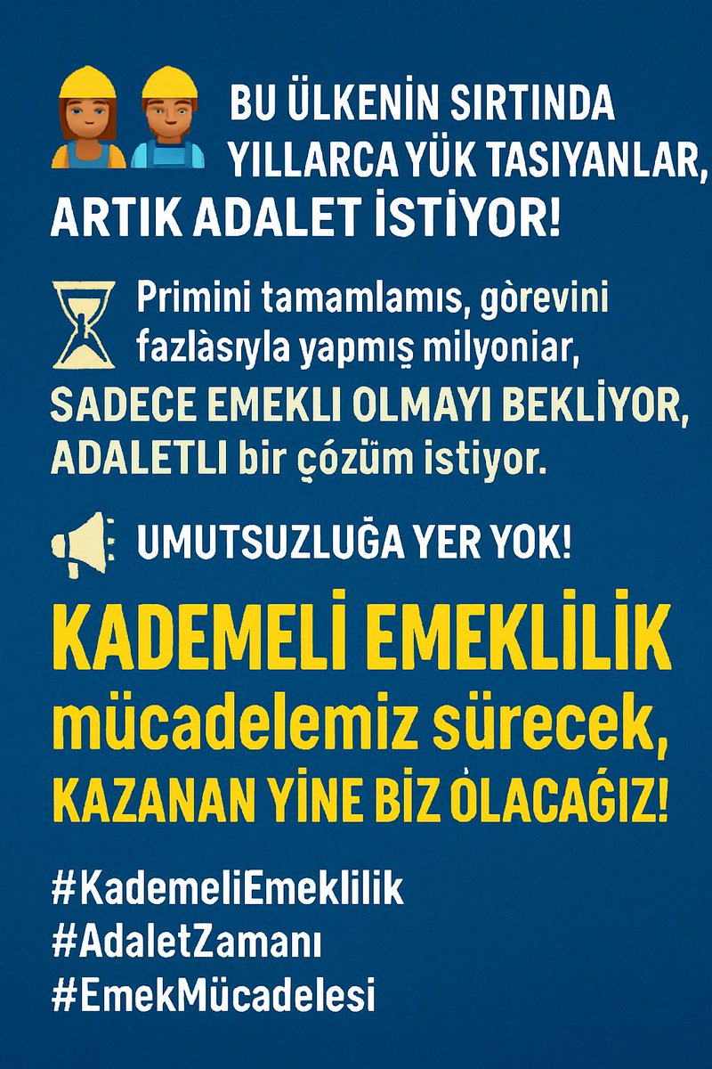 #9Eylül1999 bir yasa tarihi değil, milyonlarca çalışanın ömürlerinden çalınan günlerin simgesidir!

Avrupa’da işçi → İnsan gibi çalışma, insanca ücret, adil emeklilik!
Türkiye’de işçi → Bitmeyen mesailer, düşük maaş, ağır vergi, mobbing, hak gaspı…
Yetmedi, bir de emekliliğe